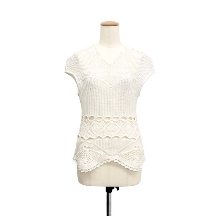 2025SS Mame Kurogouchi マメクロゴウチ Cotton Lace Sleeveless Knitted Top レースニットトップ ホワイト 2 MM24SS-KN063