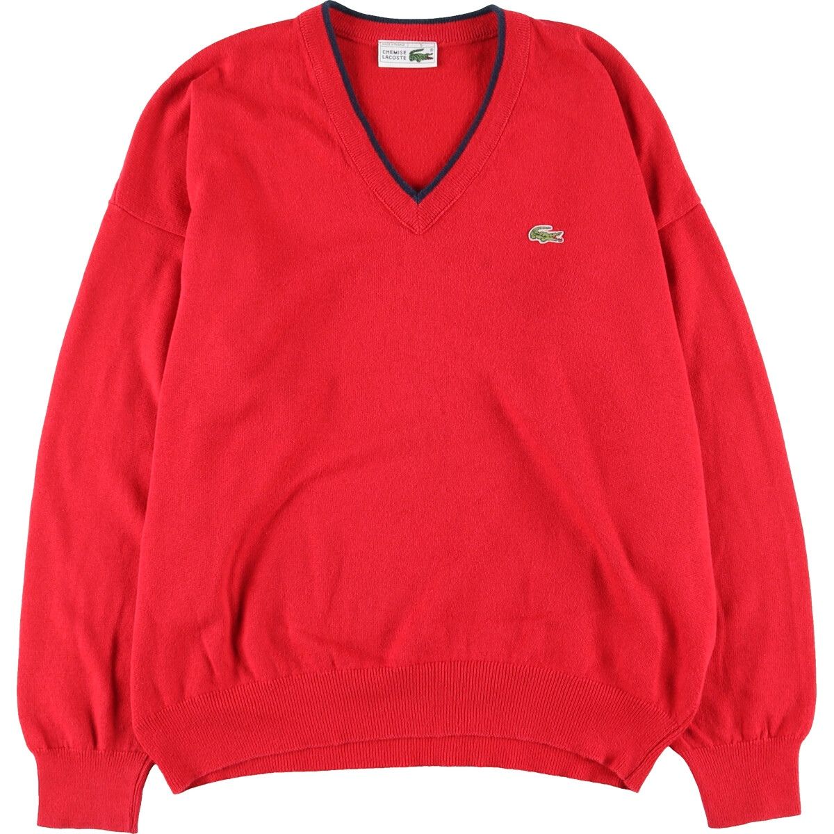 古着 ラコステ LACOSTE CHEMISE フレンチラコステ Vネック コットン×アクリルニットセーター フランス製 5 メンズL相当/eaa399017
