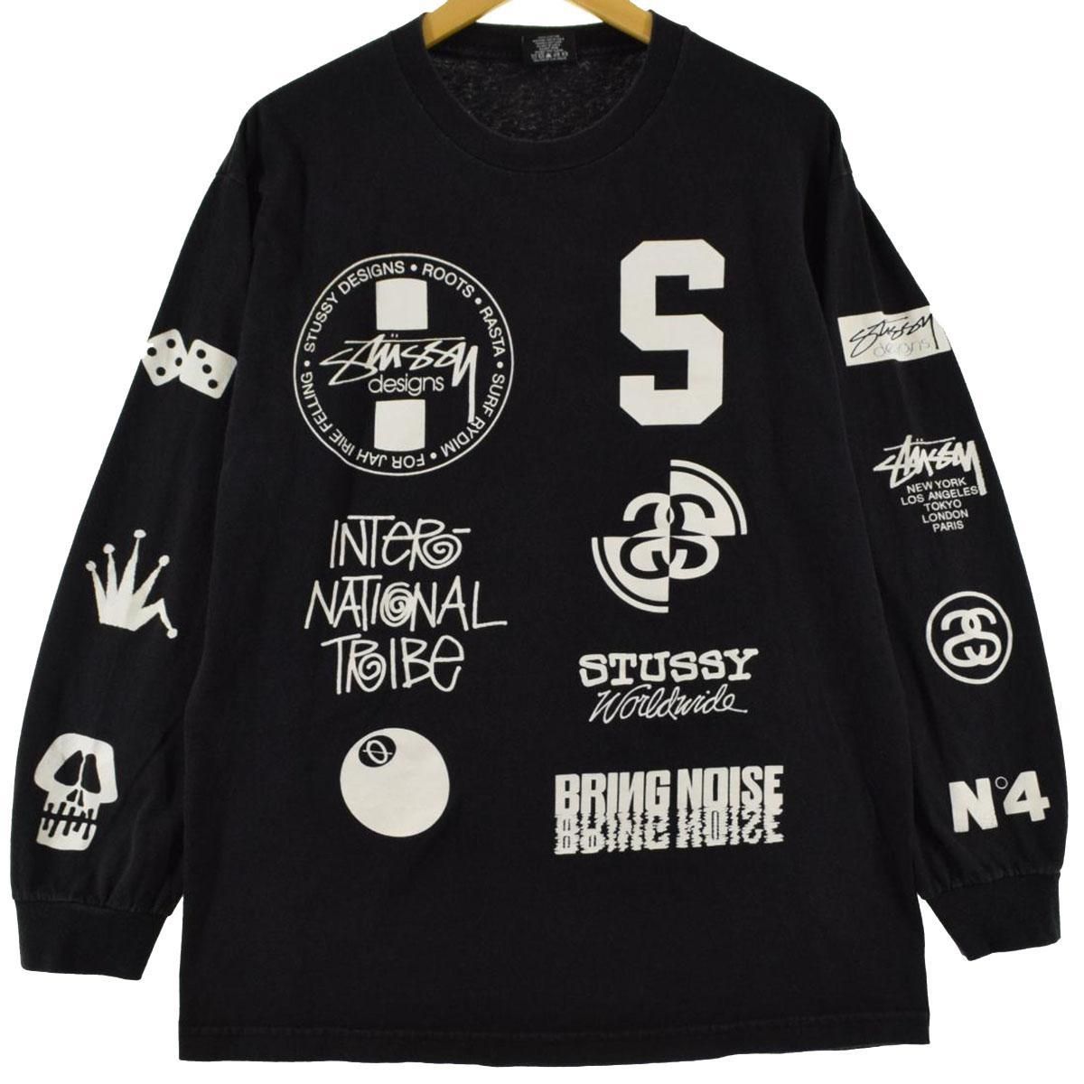 WORLDWIDE” old stussy 袖プリント ロンT 黒 00s