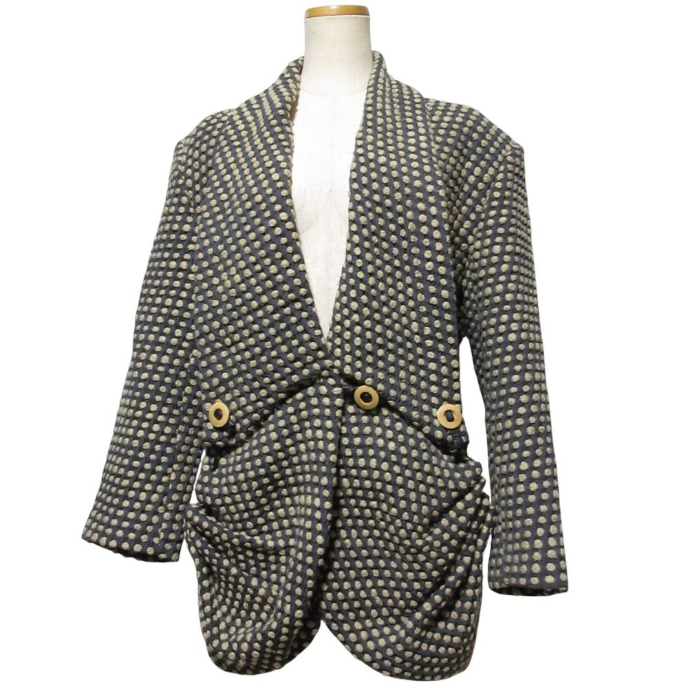 ISSEI MIYAKE イッセイミヤケ ヴィンテージ 筆タグ ドット 変形ジャケット コート グレー レディース 古着