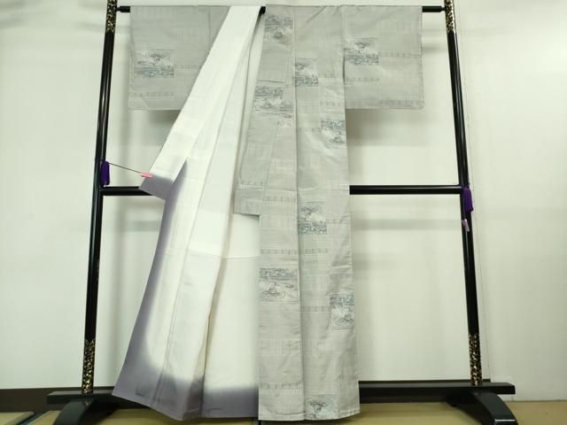 平和屋着物□極上 都喜ヱ門 本場大島紬 白大島 手絣 龍安寺石庭 藤絹  