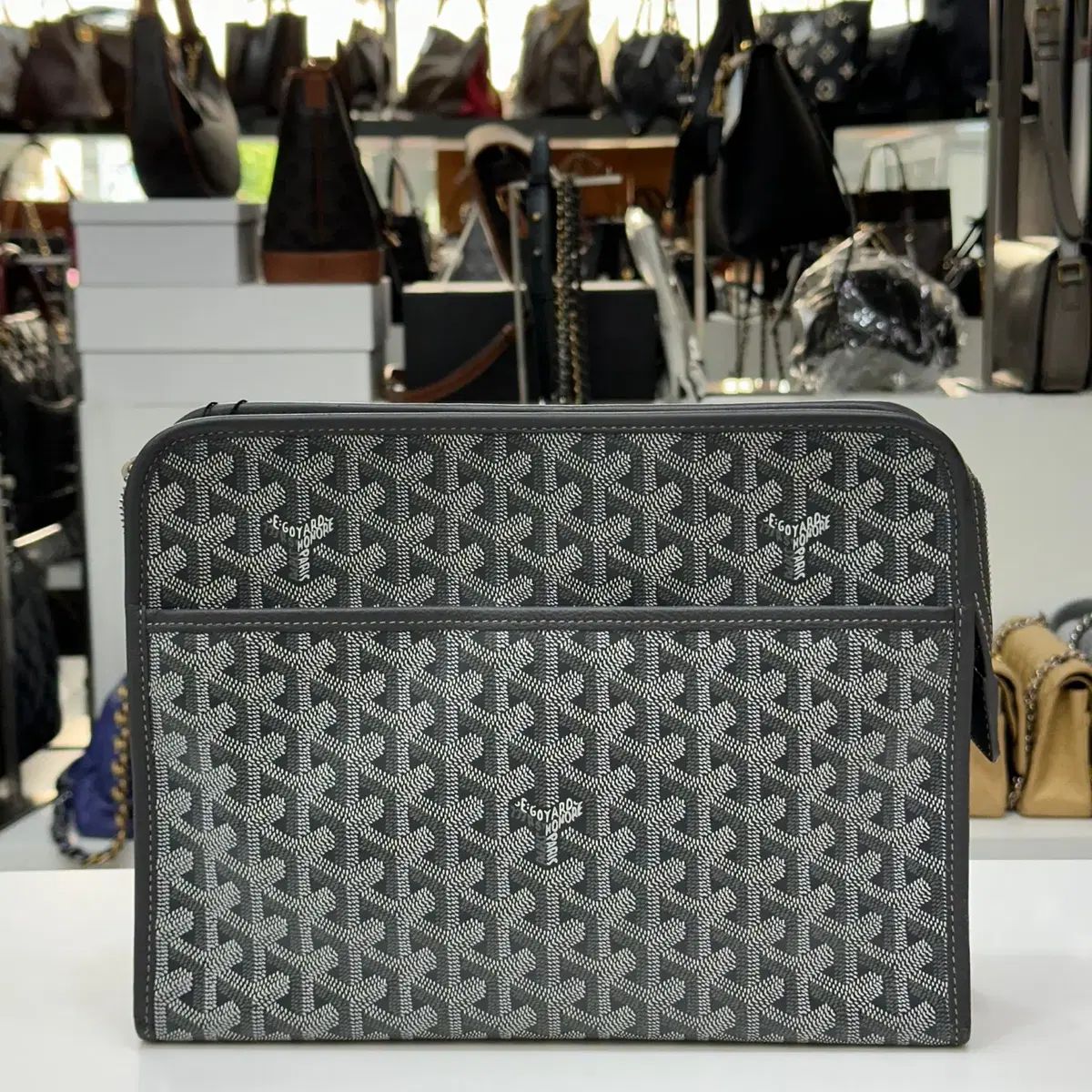 Goyard ゴヤール ジュバンス トイレバッグ GM グレー クラッチ ABAJOUV