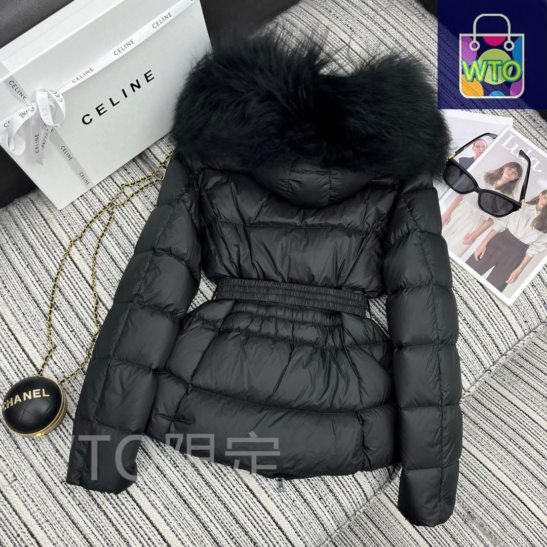 MONCLERモンクレール 黒 ダウンジャケット フード付き ウエスト