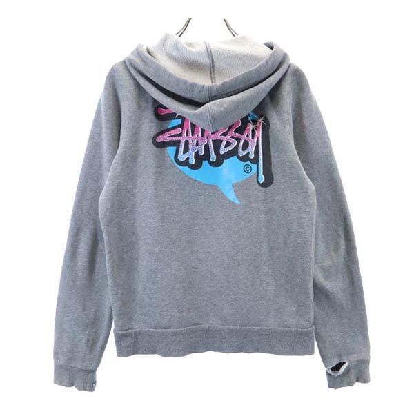 ステューシー ロゴプリント ジップパーカー S グレー系 STUSSY GIRLS