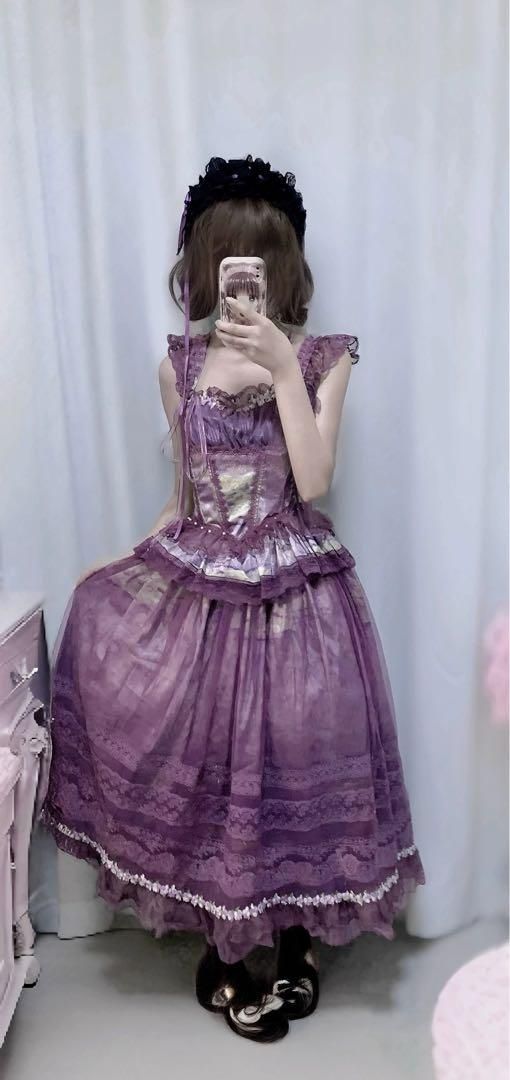 【韓嬢】ゴスロリ・ロリータドレス 上下セット 森ガール 姫様 お嬢様 パープル 韓嬢】ゴスロリ・ロリータドレス 上下セット 森ガール 姫様