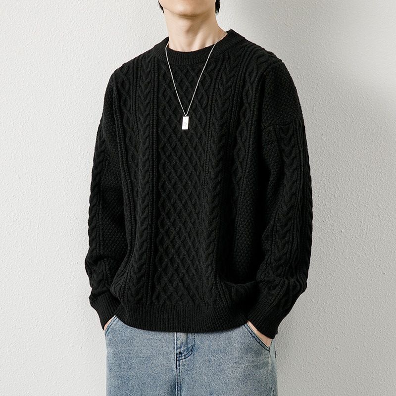 セーター ニット メンズ クルーネック ケーブル編み 長袖 ユニセックス ストレッチ ニットセーター 厚手 秋服 冬服 カジュアル 無地 柔らかい ゆったり メンズセーターfuzhuang1466