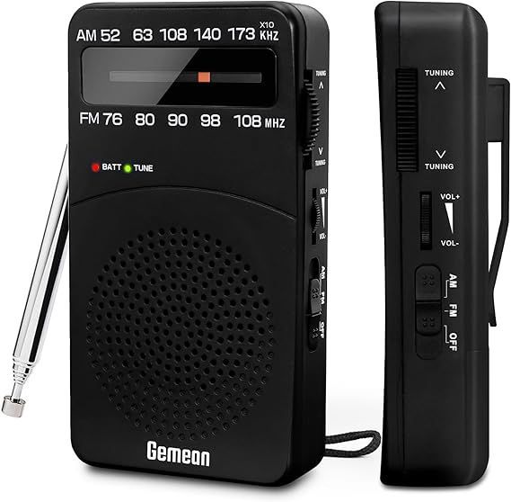 【在庫処分】携帯ラジオ 防災ラジオ高感度 am/fmポータブルラジオ 小型ラジオ 電池式 バッテリー交換可能 信号インジケーター付きの同調ノブ（バッククリップ付き）アナログラジオ単3形電池利用 アウトドアや災害時に対応。（モデルJ-166）by Gem