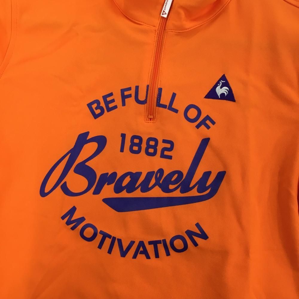 激安買い取り ルコック 半袖ハイネックシャツ オレンジ×パープルネイビー ハーフジップ ロゴプリント レディース L ゴルフウェア le coq sportif