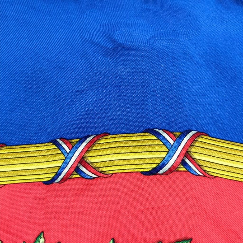 エルメス 100% シルク スカーフ カレ90 ブルー レッド フランス製 1789