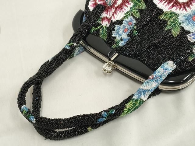 平和屋本店□和装小物 ビーズバッグ 和装バッグ 草花 がま口 持ち