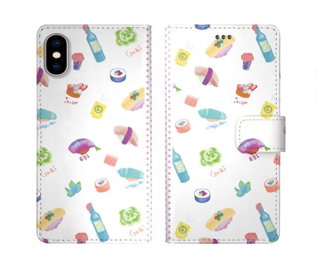 スカラー スマホケース Galaxy S24 SC-51E 手帳型 ギャラクシー SC-53E SC-53D SC-56C SC-53B SC-51A SC-42A スマホカバー 全機種対応 scolar ホワイト 寿司 ビール のり巻き