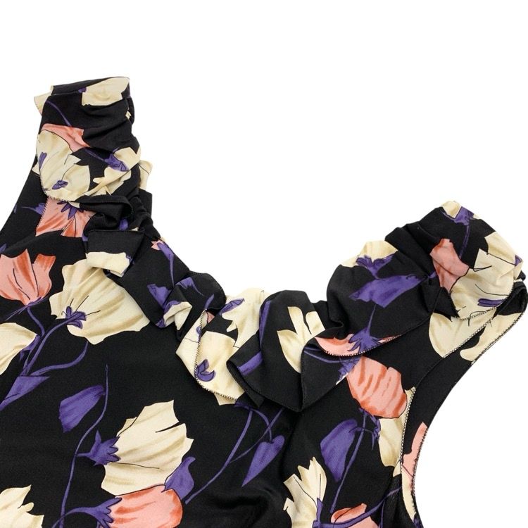 PRADA プラダ 花柄シルクフリル ワンピース ブラック 40 APD1 2007