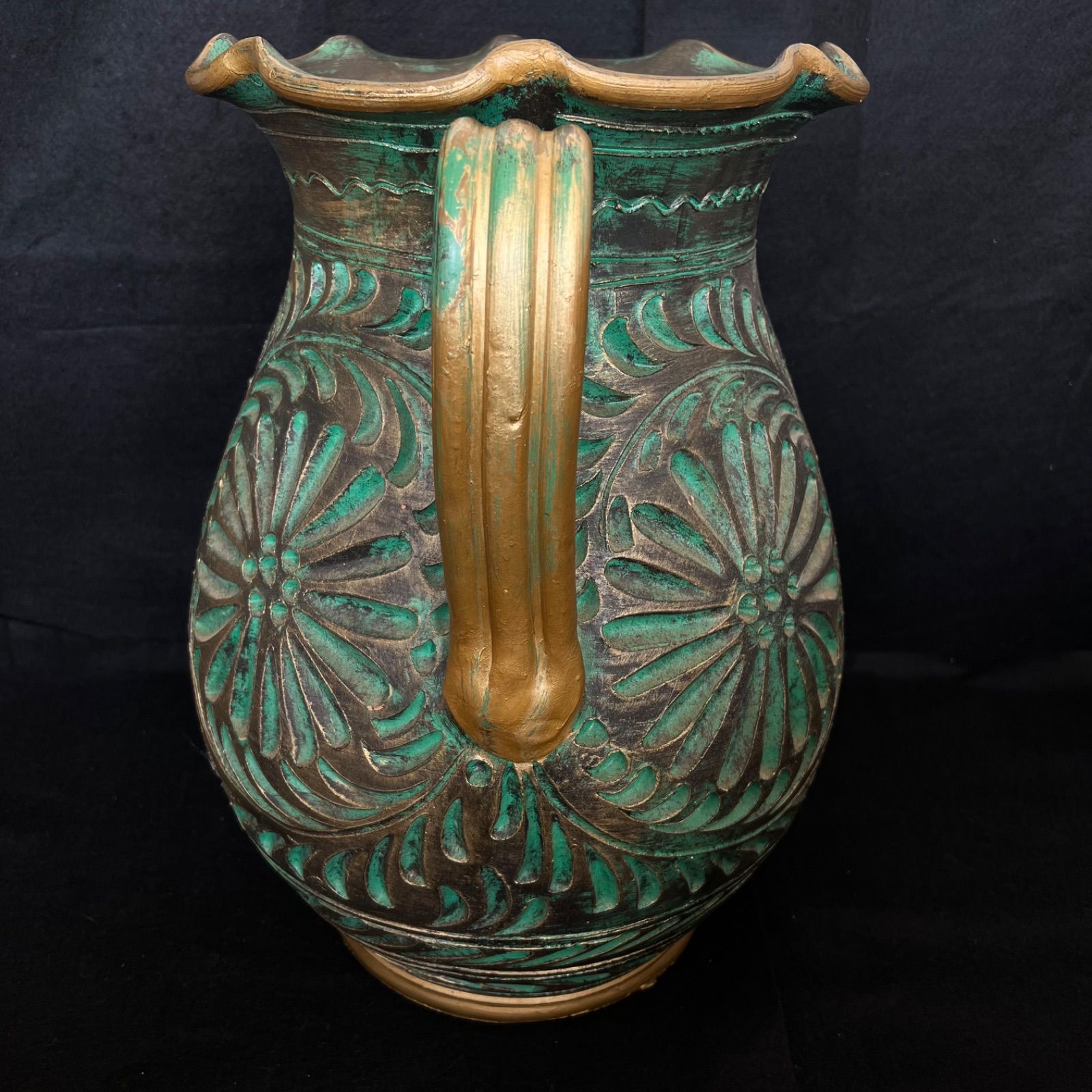 F 陶器製 壺 花瓶 傘立て つぼ 花器 高さ45cm グリーン×ゴールドF25092612 MARWIL-DEMENAGEMENTS_CH