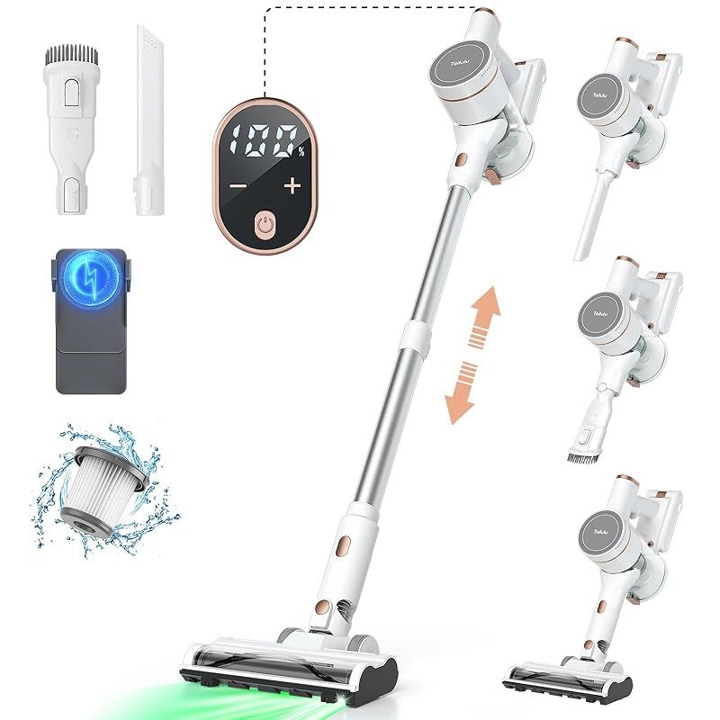 掃除機 コードレス 2025革新版!業界初グリーンLEDライト搭載 自立式-50000pa強力吸引 コードレス掃除機 軽量 60分連続稼働 LED液晶ディスプレイ 左右180°上下90°回転 500Ｗ サイクロン 2WAY 伸縮型パイプ 3段吸引力モード 0