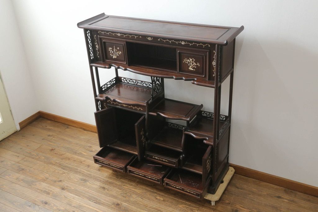 ☆事前問合せ必須☆ 飾り棚 和製ビンテージ 花梨 カリン材 螺鈿 ラデン