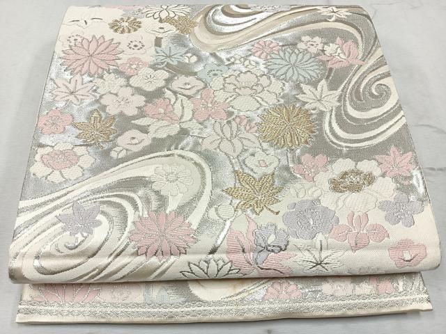 西陣 服部織物謹製 六通柄袋帯 手工芸 こはく錦 飾花文 金