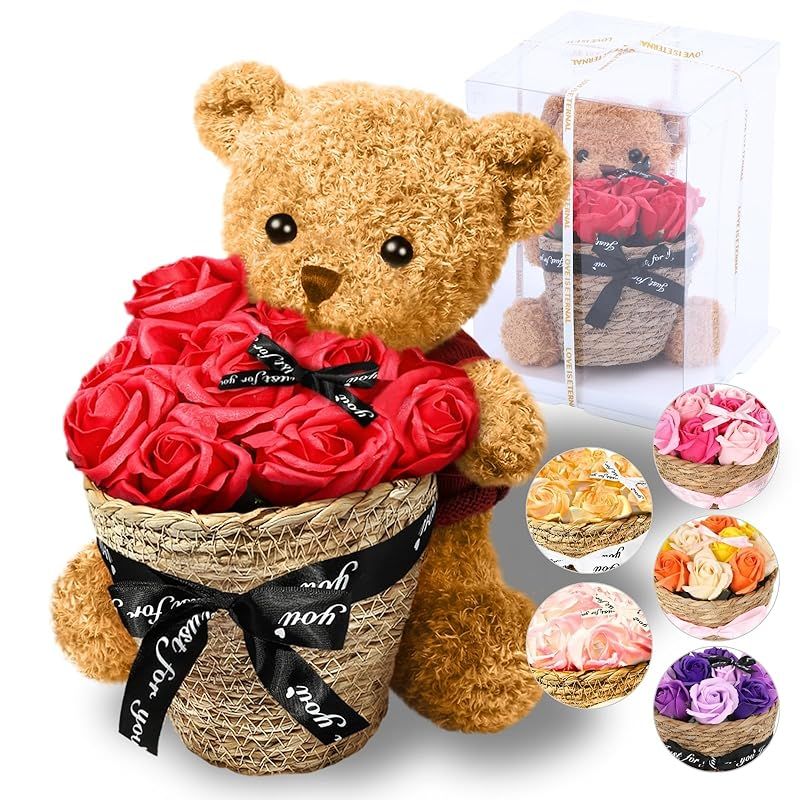 ソープフラワー 誕生日プレゼント くまさんとバラ クマのぬいぐるみ 敬老の日 プレゼント 女性 人気 クリスマス ForeverFlowers レッド 1