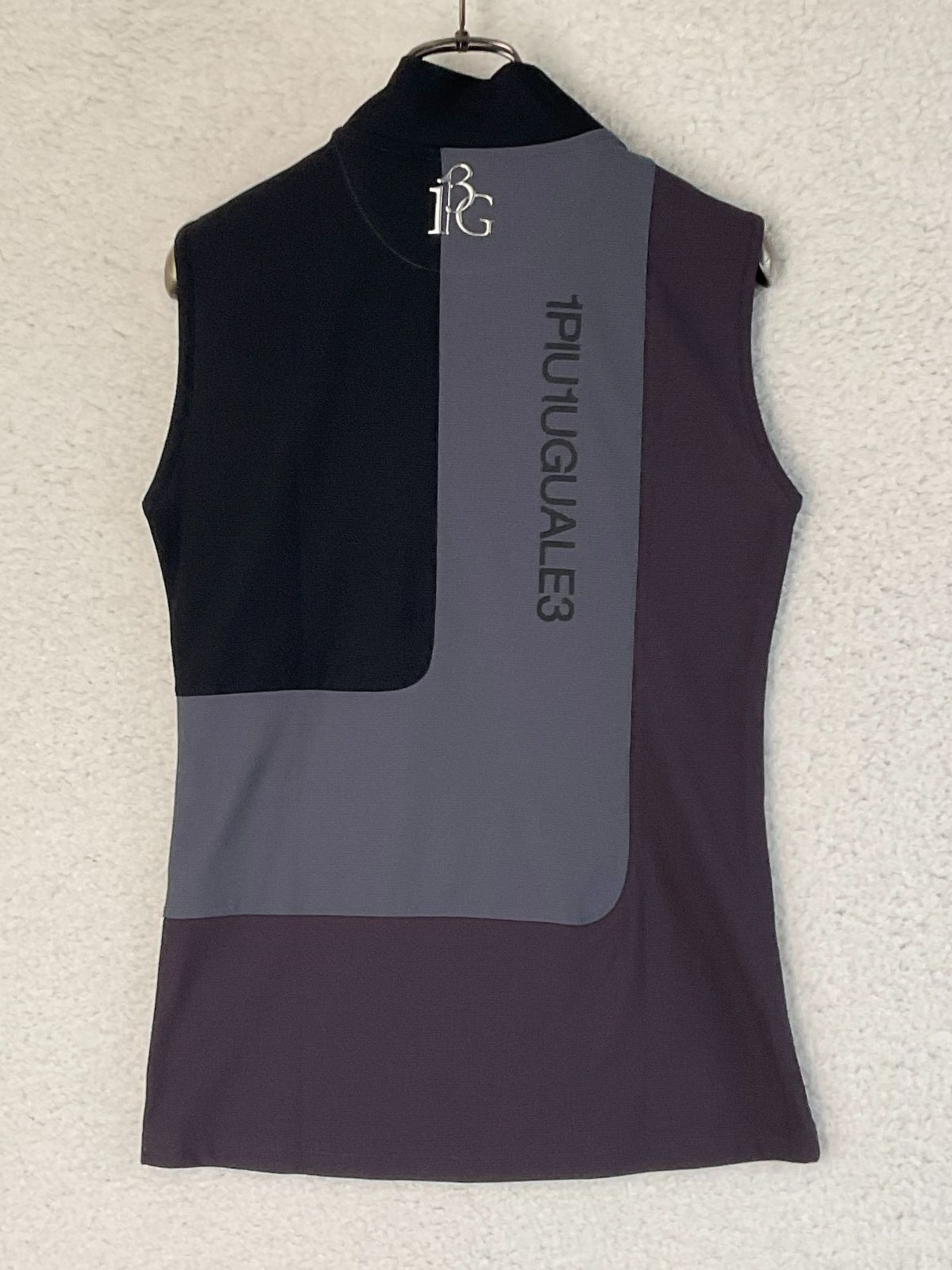 GOLF 1 グレー×ダークグレー 切り替えモックネックノースリーブポロシャツ