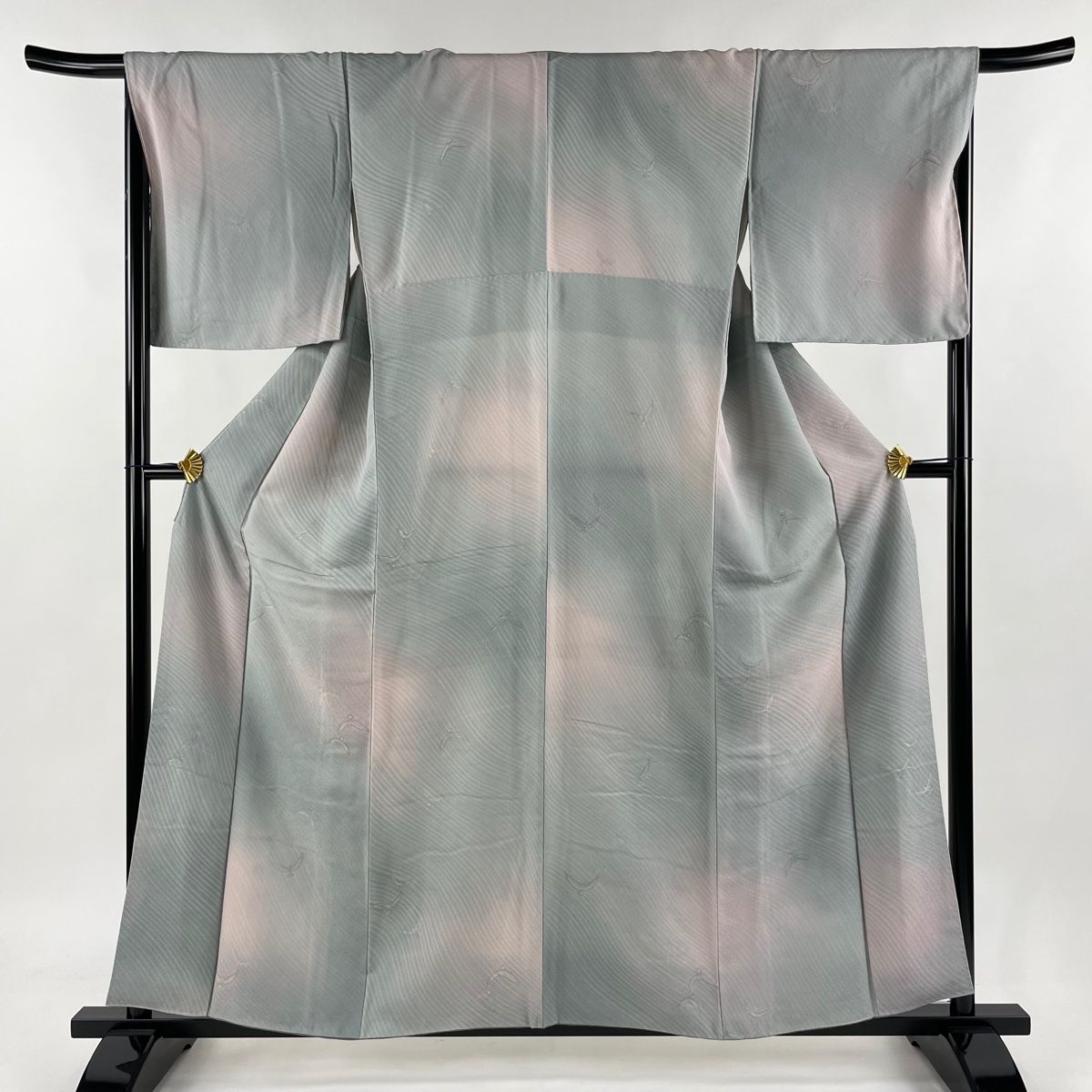 小紋 身丈158cm 裄丈66.5cm M 袷 斉藤三才 落款 鳥 幾何学 金糸