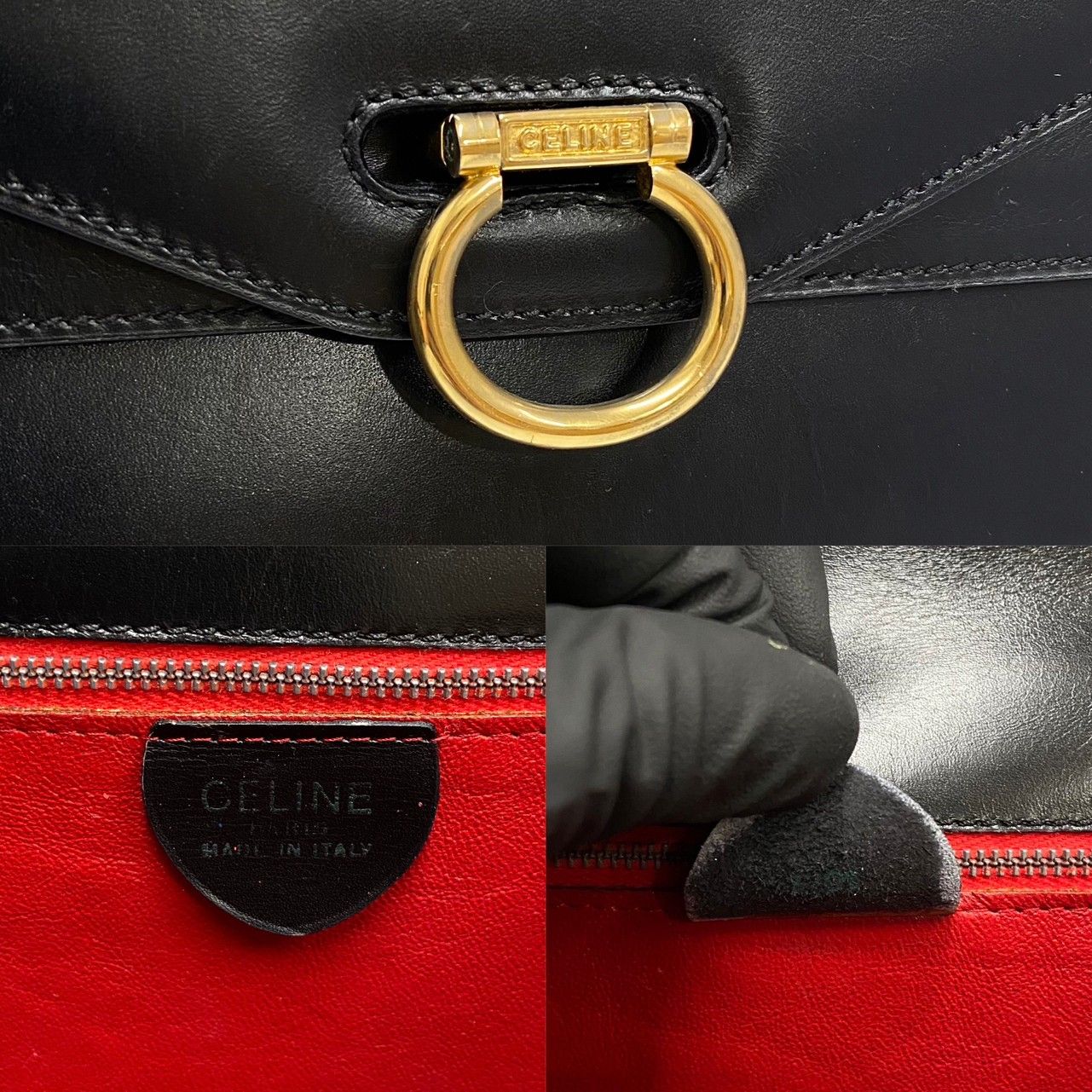 極 美品 CELINE セリーヌ ヴィンテージ ロゴ ガンチーニ 金具 レザー