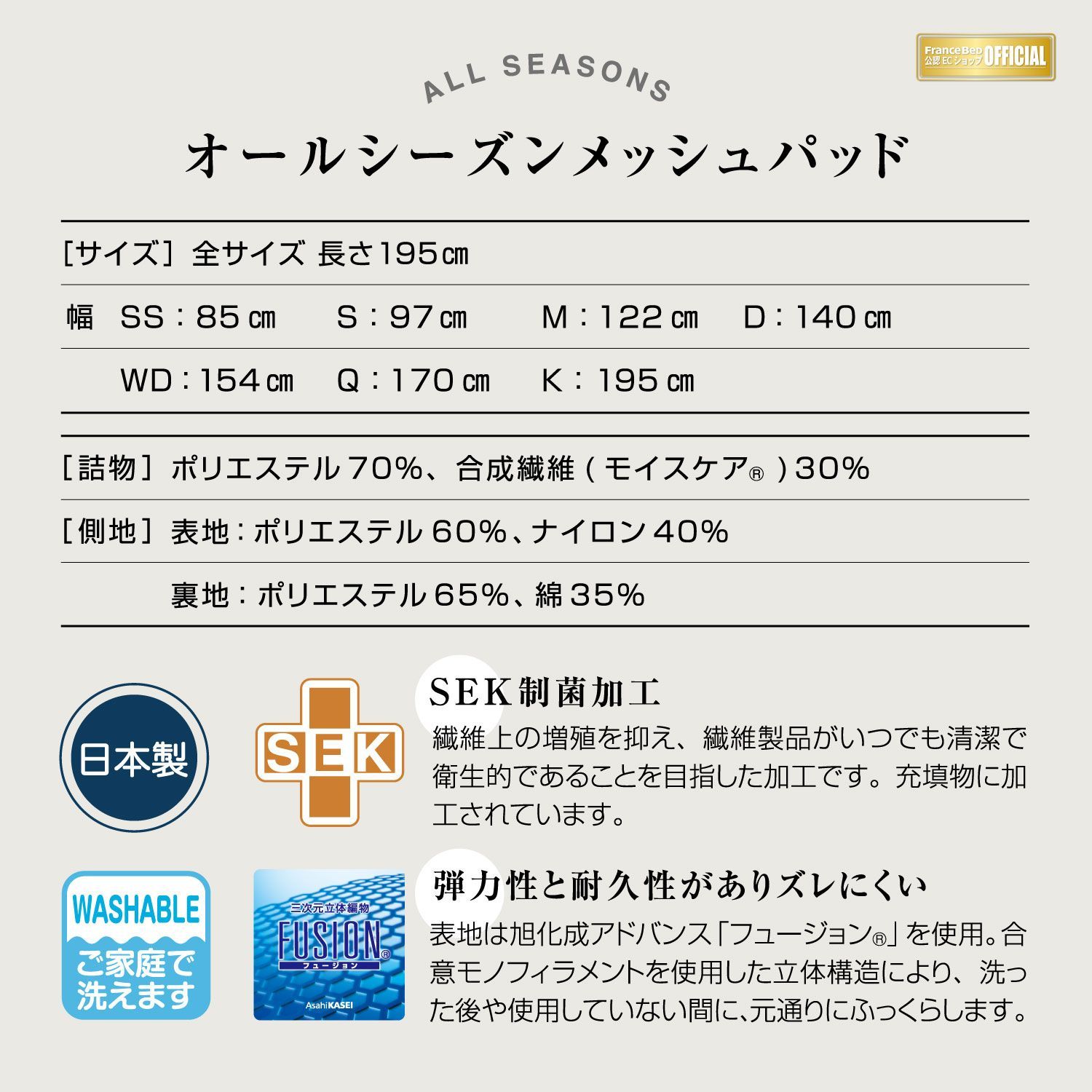 オールシーズンメッシュパッド
