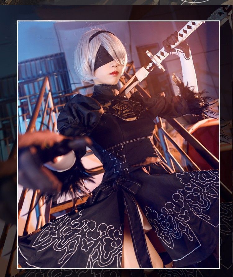 NieR Automata ニーア オートマタ ヨルハ2号B型 コスプレ衣装 フルセット 豪華レース仕様 アンドロイド衣装 2B ドレス風 黒ドレス