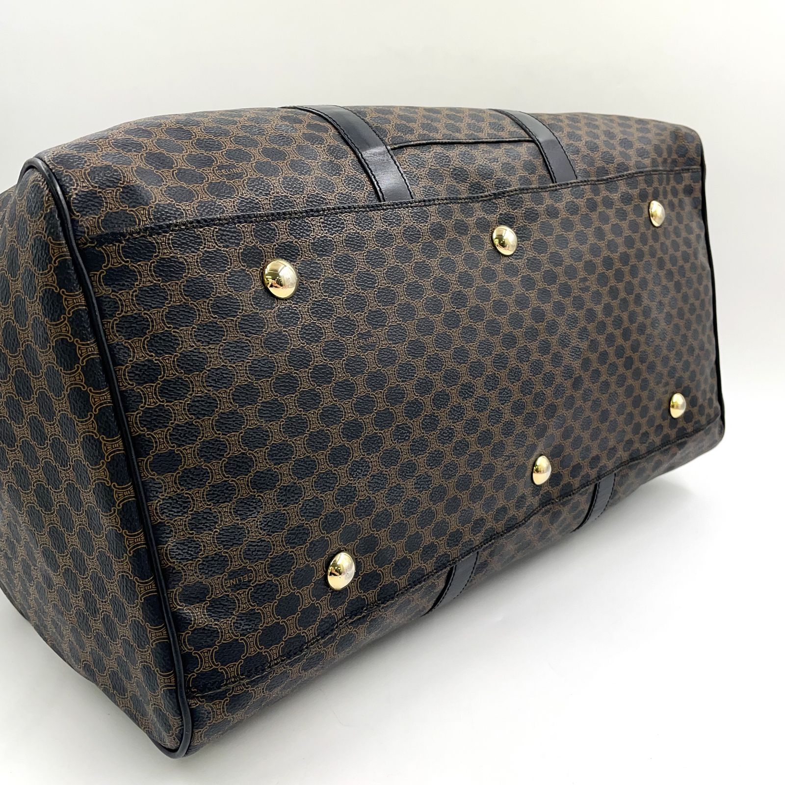 【CELINE】ボストンバッグ　マカダム柄　ゴールド金具　PVC ブラック セリーヌマカダム柄トリオンフミニボストンバッグPVC ゴールド金具