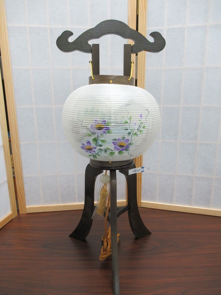特売|お盆提灯 岐阜提灯|栓の木|小町あんどん|8号|鉄仙|絹二重絵|1個 伝統的工芸品|日本の木|川本仏|川本仏壇店