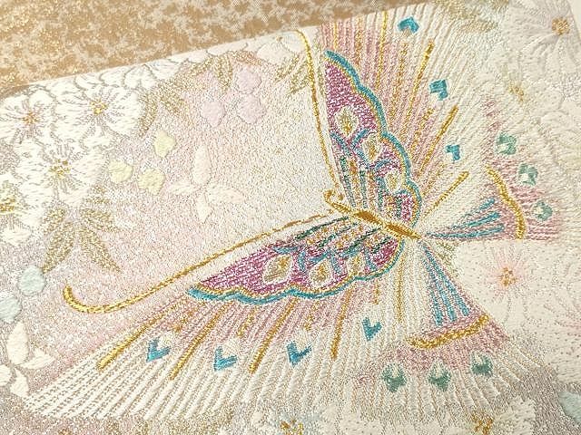 袋帯 唐織に金彩 蝶に花模様 六通 正絹 着物 RO-2745 袋帯 唐織に金彩 蝶に花模様 六通 正絹 着物 RO-2745