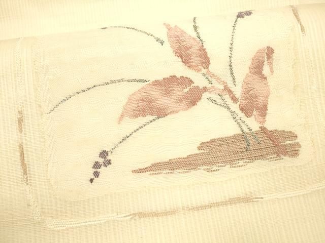 平和屋着物＊夏物 九寸名古屋帯 草葉文 正絹 逸品 DAAY8127cm