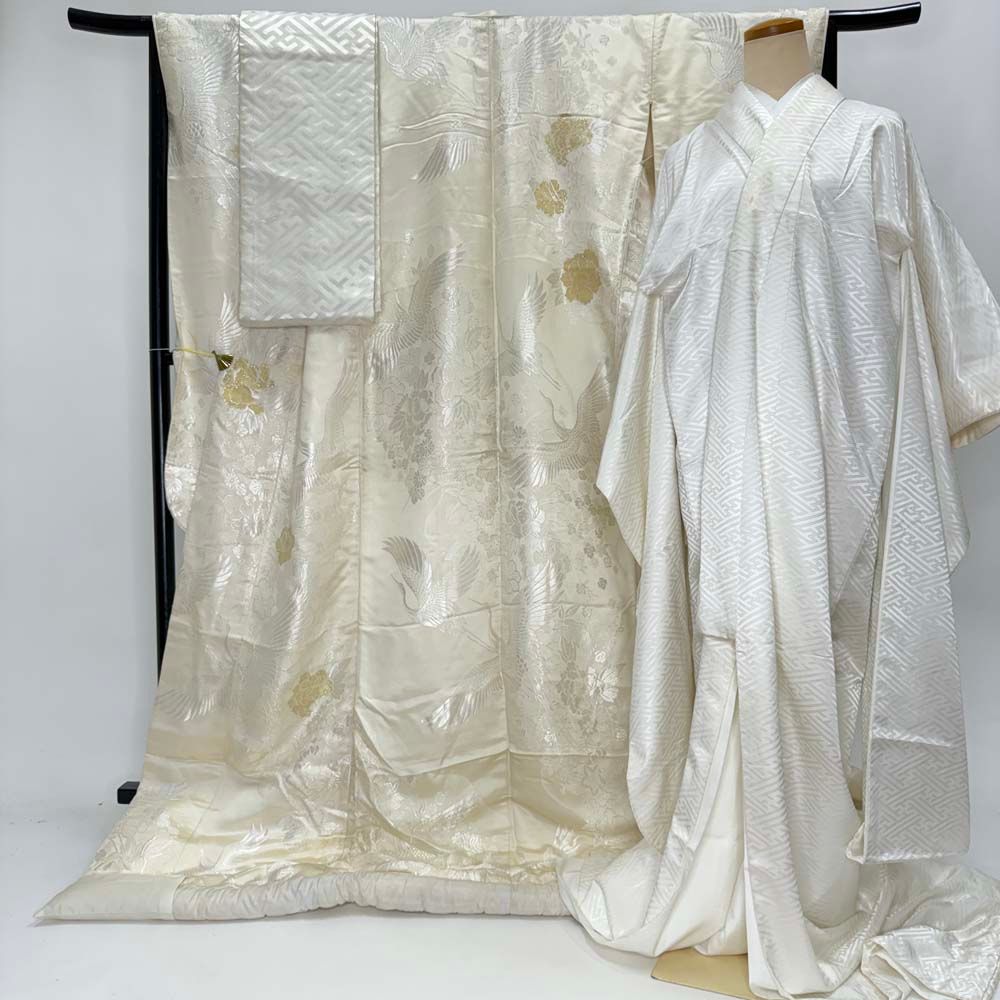 白打掛 3点セット 帯 掛下 白無垢 白 撮影用 結婚式 花嫁衣装 裄65cm 身丈191cm 合繊 Mサイズ 4280