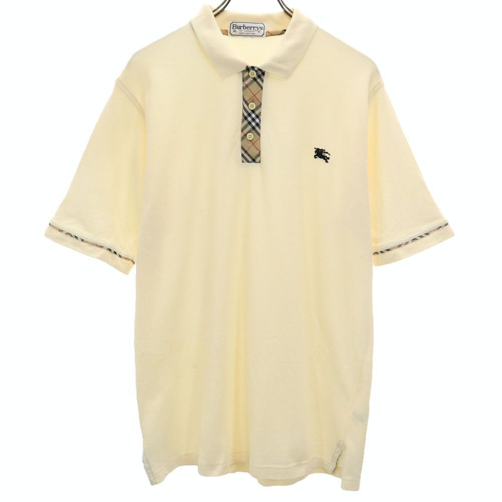 バーバリーズ 90s オールド チェック柄 切替 半袖 ポロシャツ XL アイボリー Burberrys OF LONDON 鹿の子地 メンズ 古着 【240329】 メール便可