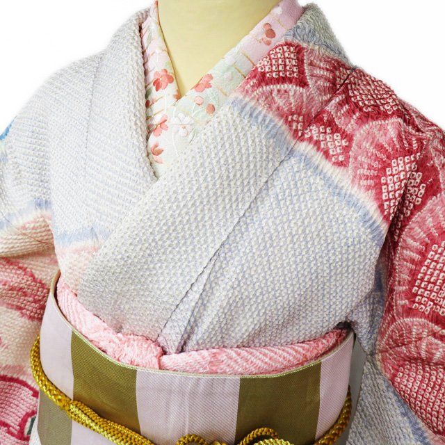 振袖 襦袢 2点 セット 着物 中古 きぬたや 藤娘 絞り染め 孔雀 赤系色