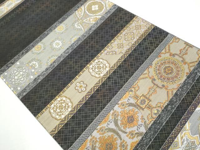 平和屋着物 六通柄袋帯 草木五倍子染 伝統工芸士 足利忠義 横段花文 正絹 CAAY2498hy