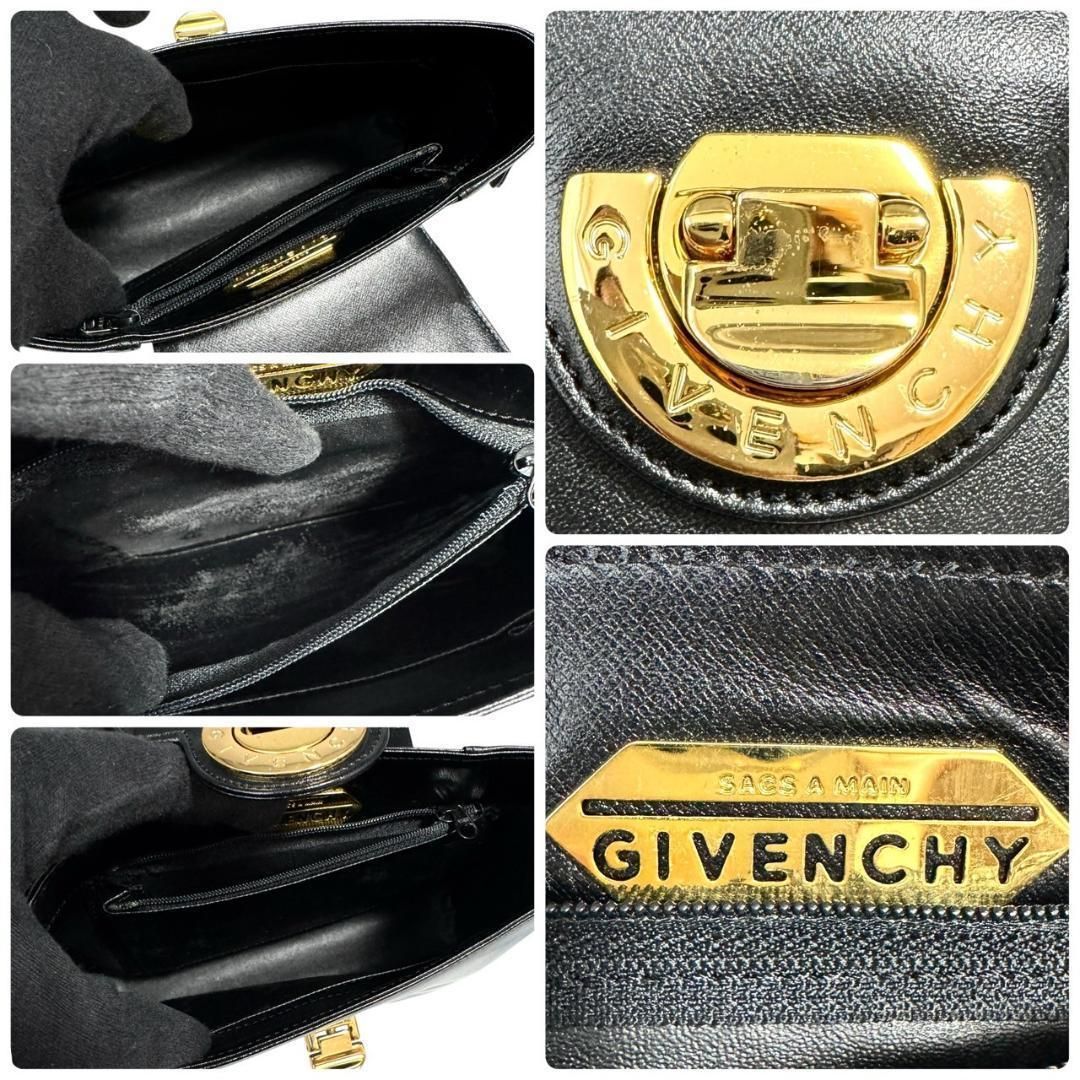 未使用級 GIVENCHY バニティバッグ ゴールド金具 レザー ブラック GIVENCHY GOLD BUTTON DESIGN LEATHER BANITY BAG/オールドジバンシィ