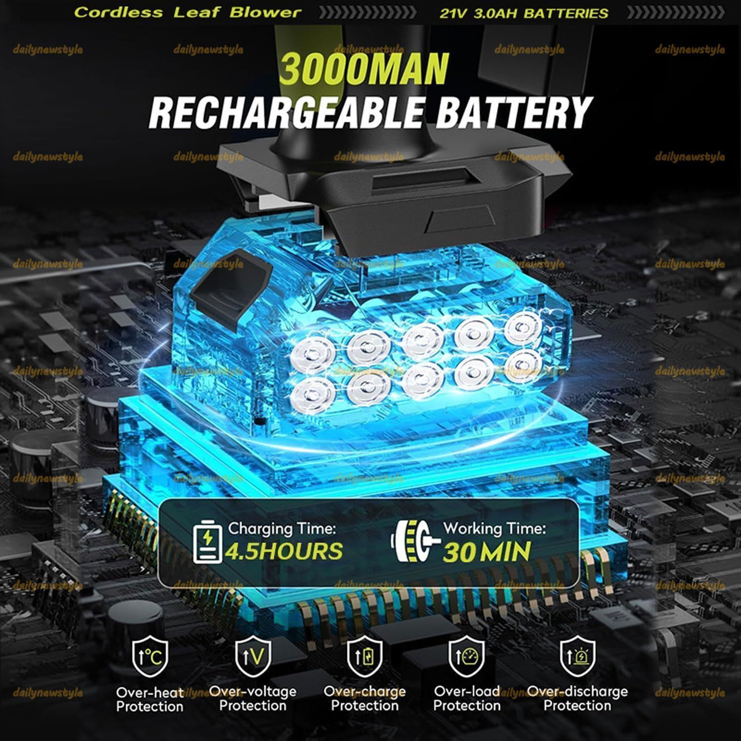 コードレスブラシレス除塵ヘアドライヤー 3000mAh