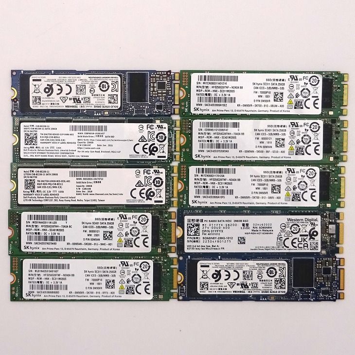 【フォロワ割】【10枚セット】SSD M.2 SATA 256GB ノートパソコン タブレット デスクトップ用 ソリッドステートドライブ おまかせ