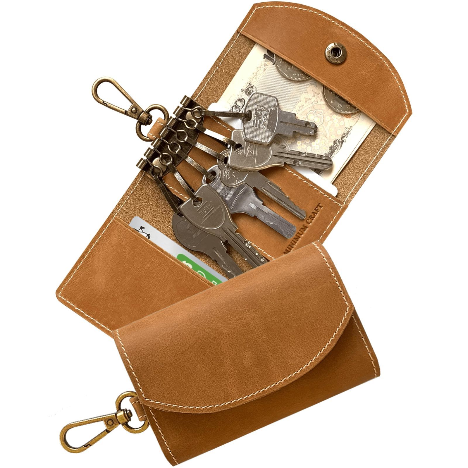 色: ライトブラウン】MINIMUM CRAFT キーケース メンズ スマート 光る