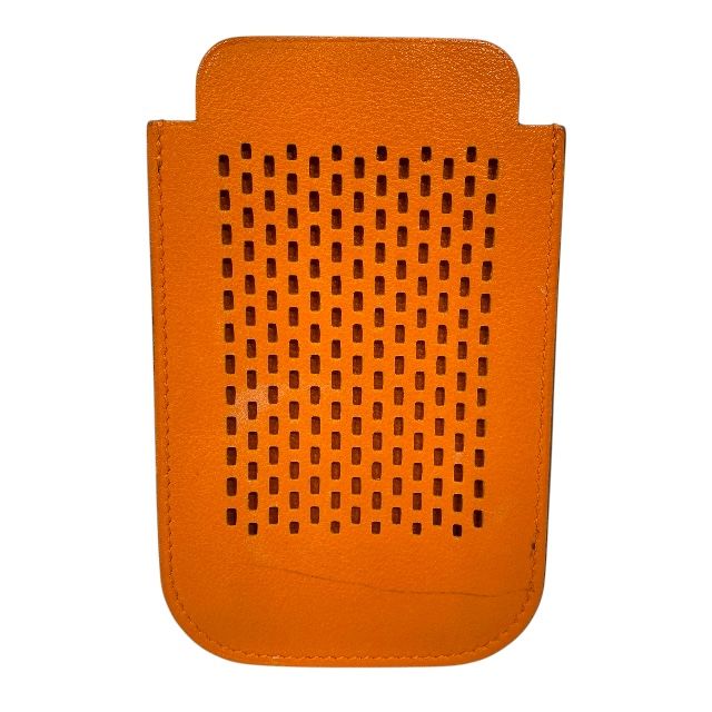 エルメス iphoneケース カードケース パスケース 定期入れ 名刺入れ スマホケース メッシュ パンチング レザー オレンジ □O刻印 HERMES 安心品質 メンズ レディース ユニセックス ブランド小物 感