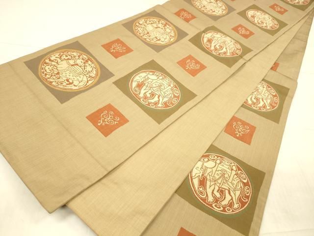 平和屋着物○名門木屋太 今河織物 六通柄袋帯 人物動物文 正絹 逸品