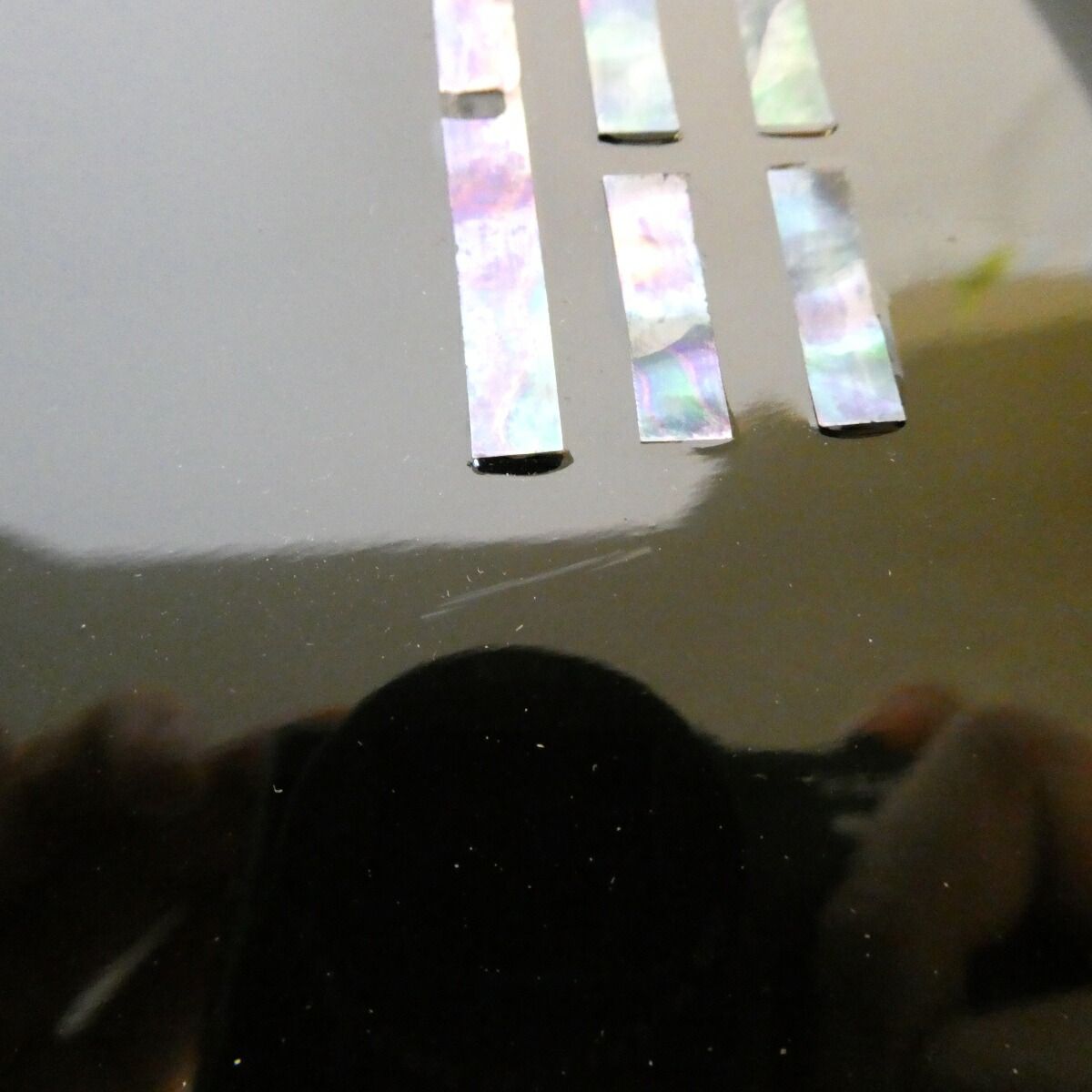 七月の特売品】尺一寸 真塗 青貝螺鈿 八卦盆 木製 茶道具 【中古