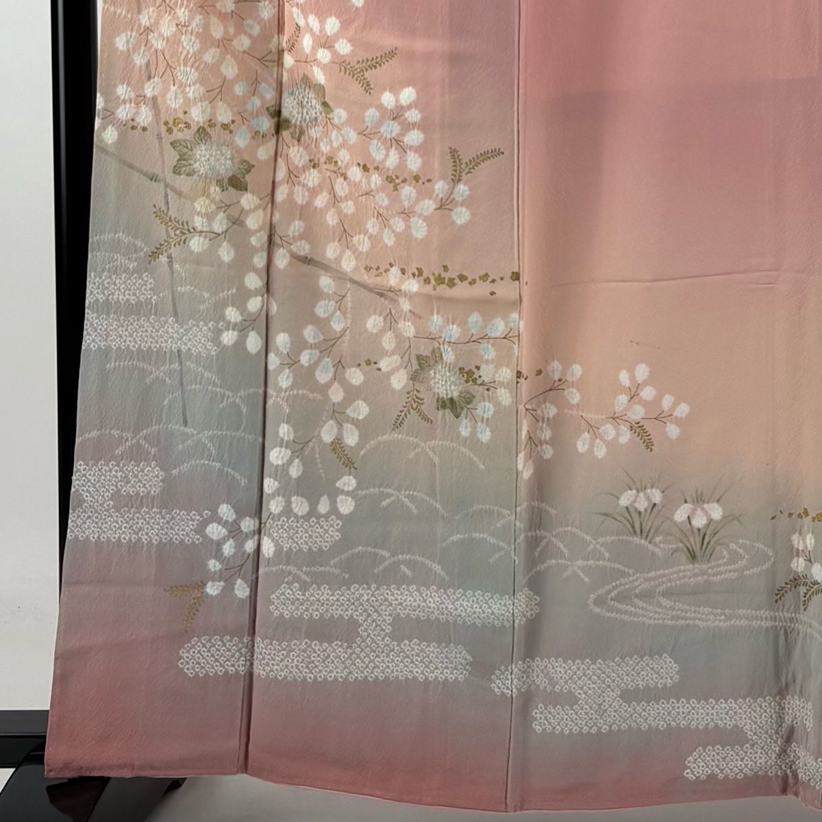 訪問着 身丈160.5cm 裄丈63.5cm S 袷 滝泰 落款 枝花 ヱ霞 金彩 絞り ピンク 正絹 秀品