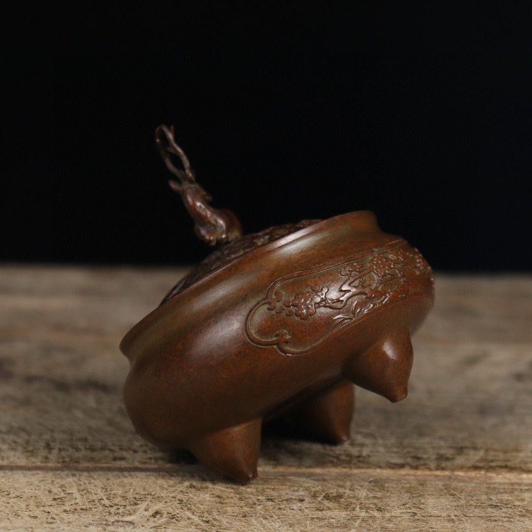 銅器 鹿 三足炉 香炉 茶道の 置物 - メルカリ