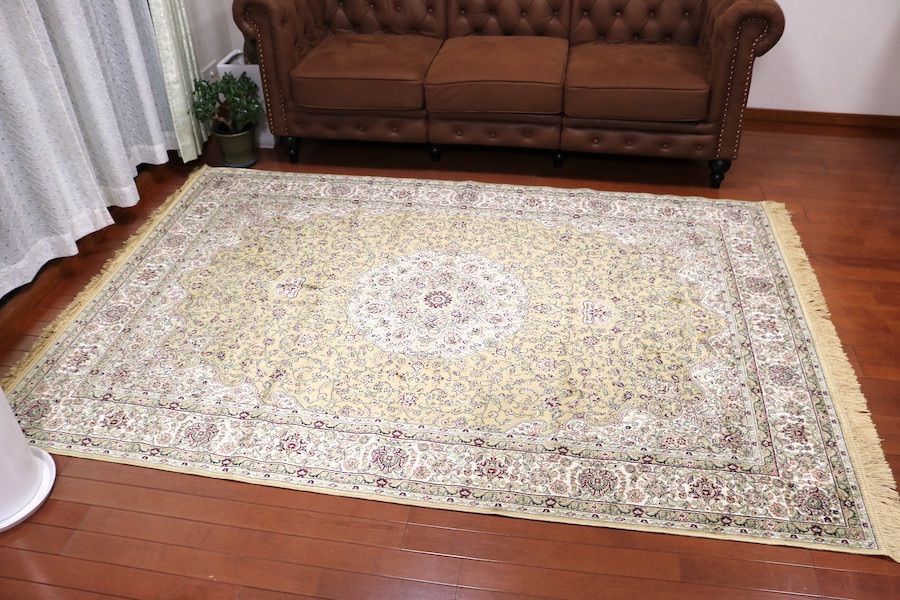 ペルシャ柄絨毯 160×230 新品未使用 ラグ カーペット ゴールド 訳あり