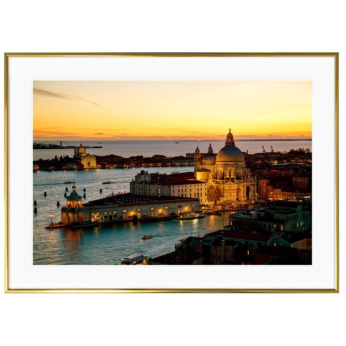 イタリア写真 ヴェネツィアの運河(ベニス・ベネチア)の夕日 インテリアアートポスター額装 AS1776