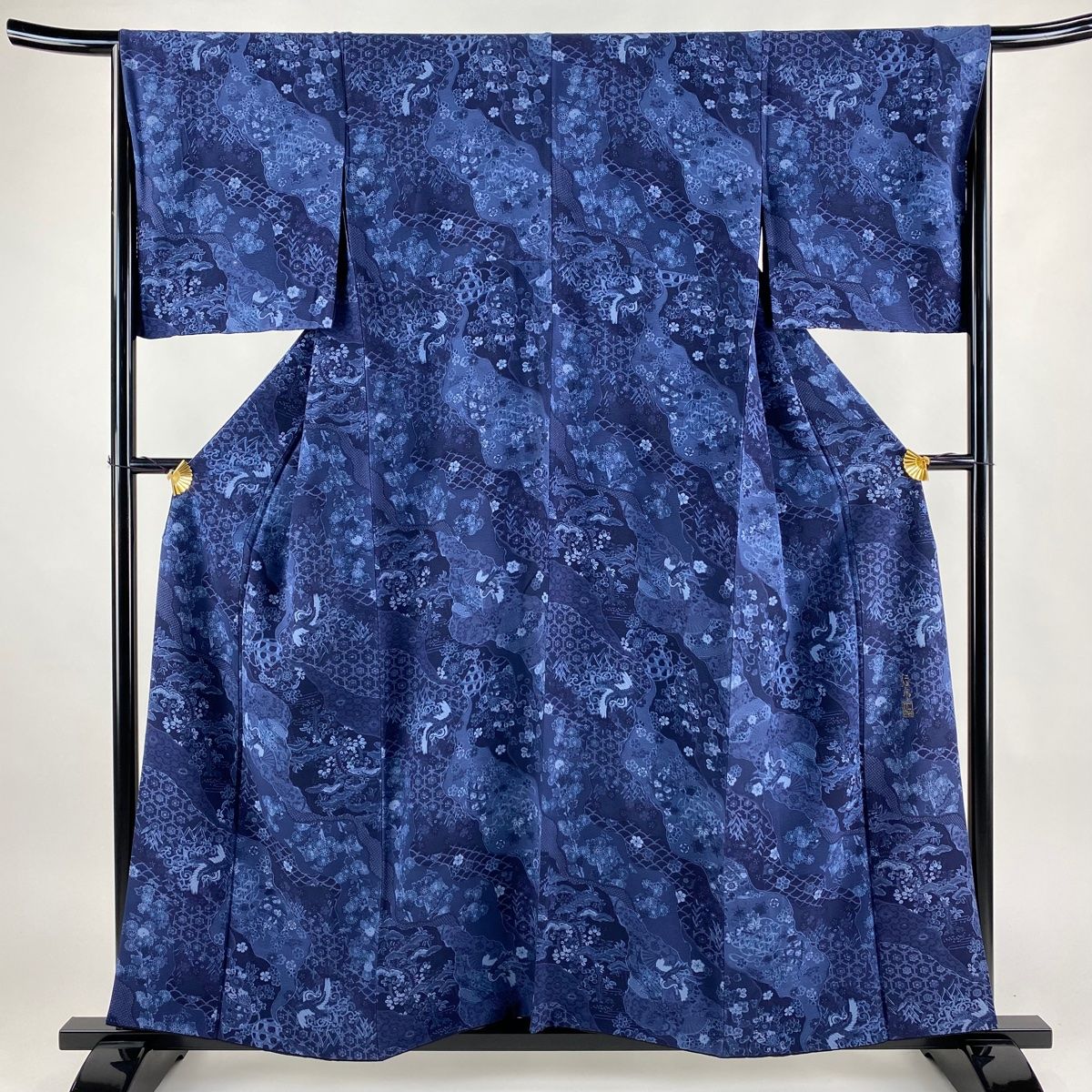 小紋 身丈157cm 裄丈66cm M 袷 前田仁仙 やまと 背抜き 落款 鳥 草花  