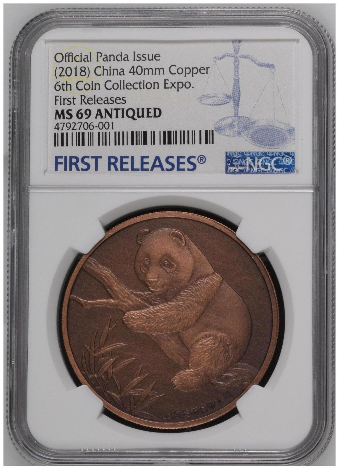2018 6th panda coin collection expo Copper panda medal antiqueNGC MS69 18pc only