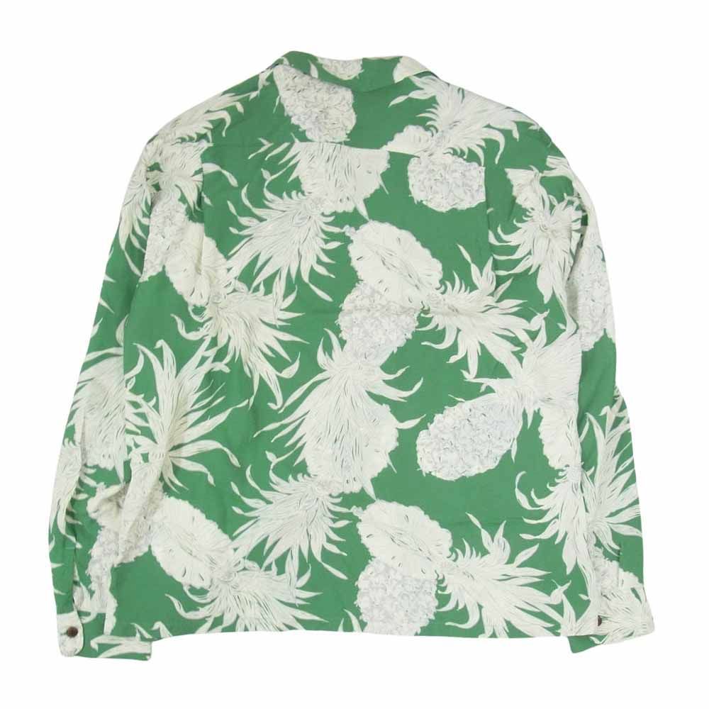 SUN SURF サンサーフ SS29403 L S RAYON HAWAIIAN SHIRT ISLAND PINEAPPLE 総柄 オープン レーヨン 長袖 アロハ シャツ グリーン系 XL