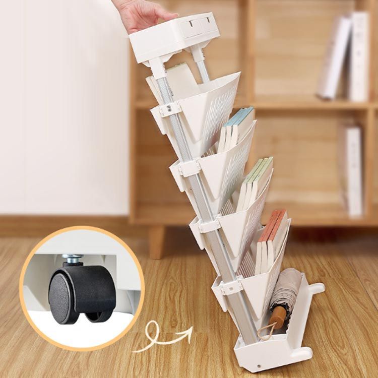 ファイルラック スチール製 5段 幅90 A4 斜め棚 キャスター付 ホワイト