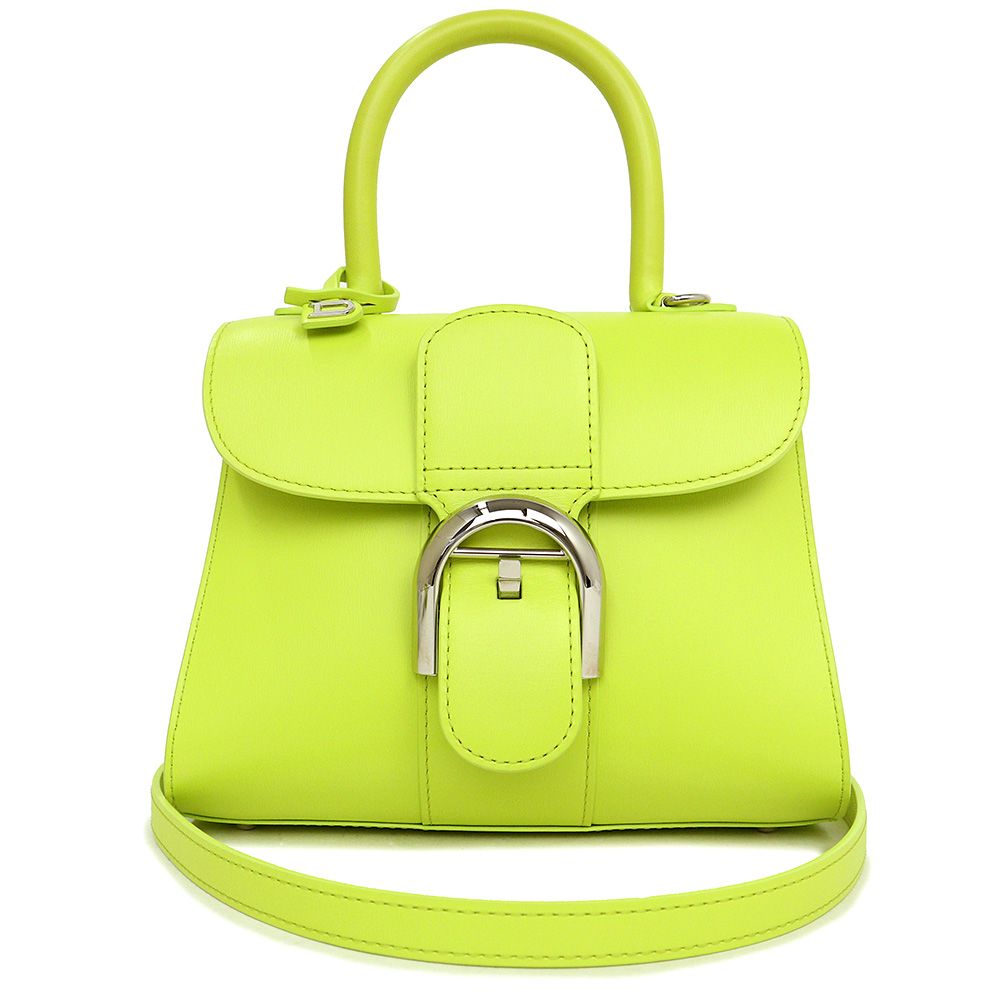 デルボー デルヴォー Brillant ブリヨン ミニ 2way ショルダー ハンドバッグ 斜め掛け ボックスカーフ レザー Lime Green  ライムグリーン グリーン 緑 AA0406 ミラー付 DELVAUX（未使用　展示品）